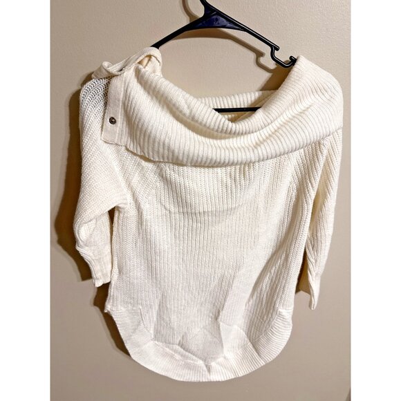 89TH + MADISON Women's Off-White Snapped High NeckLong Sleeve Sweater- Small - Picture 3 of 5